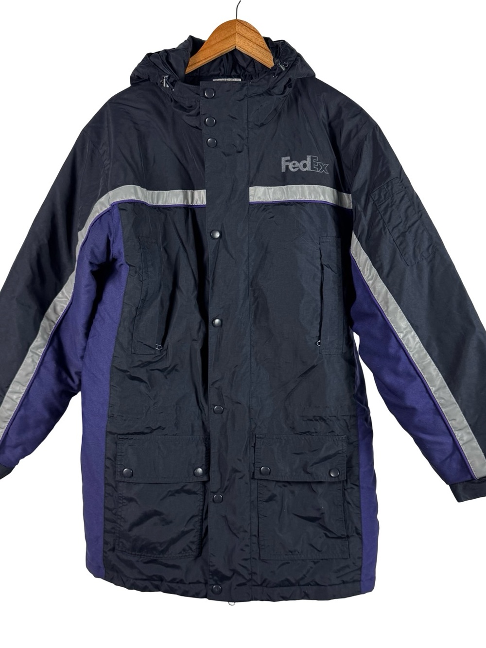 VTG FedEx Stan Herman VF Imagewear Hooded Reflective Utility Jacket Coat Size XL